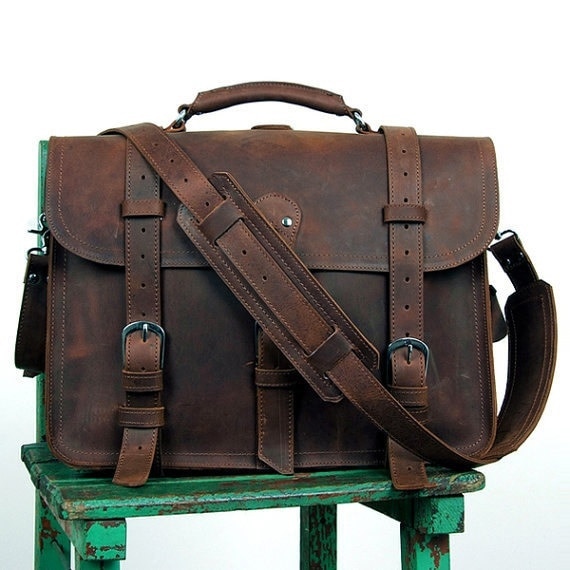 Vintage crazy horse genuine leather hand luggage for men