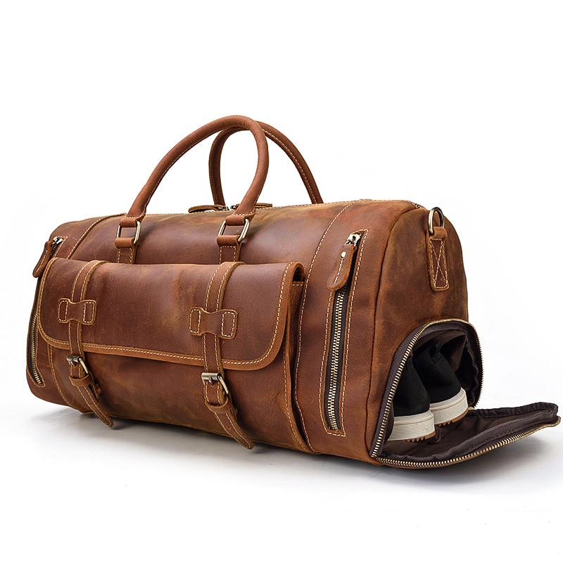 Beautiful vintage men's carry on luggage in high-quality leather.