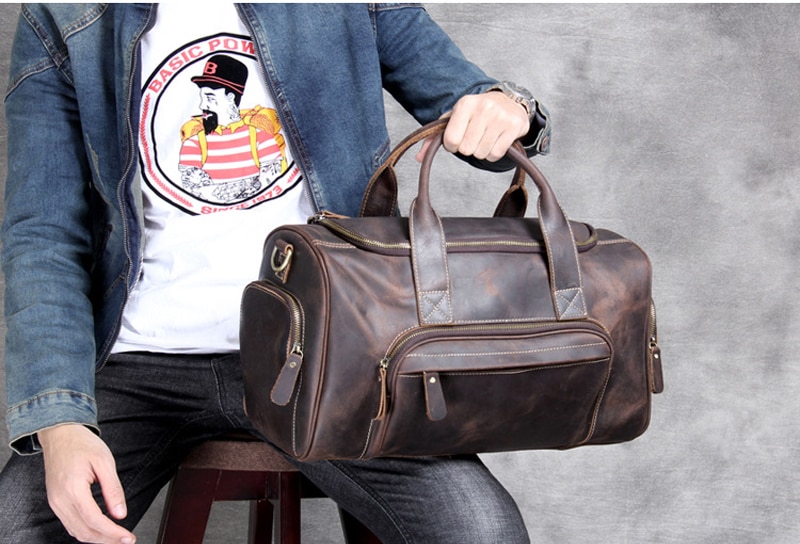 Best dark brown leather business travel bag for men.