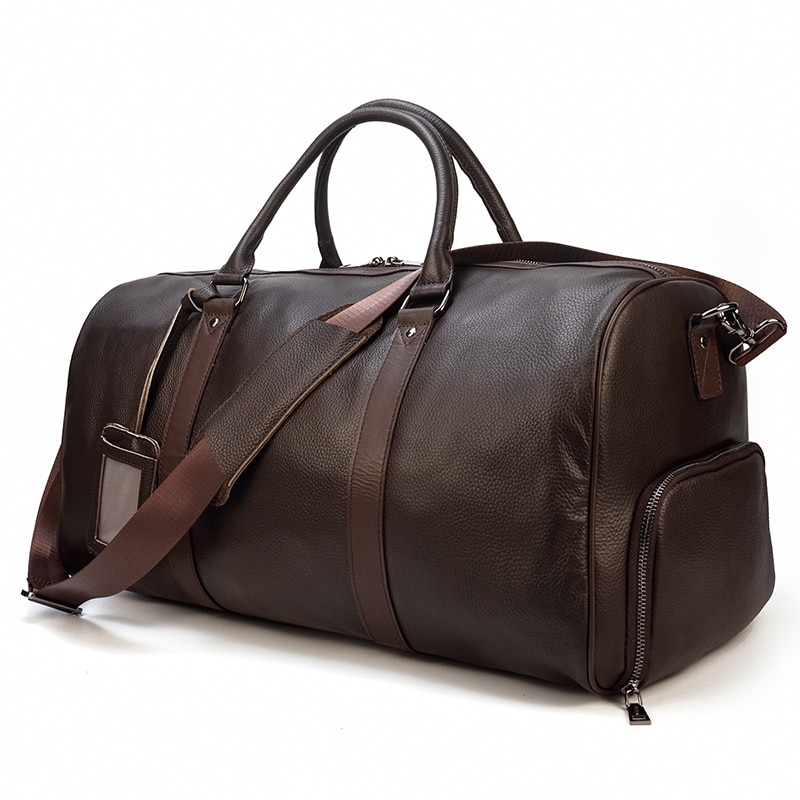 Large sober cow leather men's hand luggage