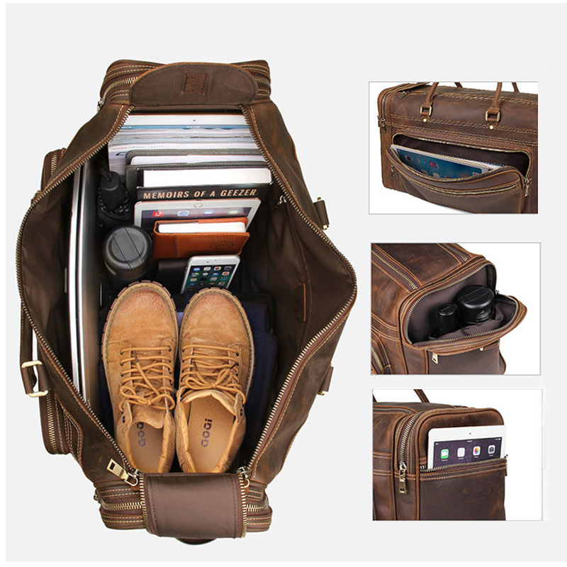 Big travel bag in genuine leather for men