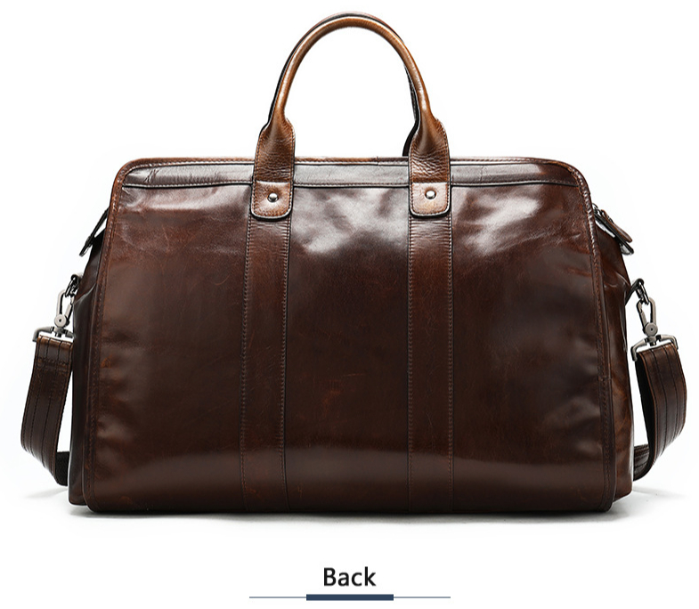 Smooth genuine leather retro hand luggage.