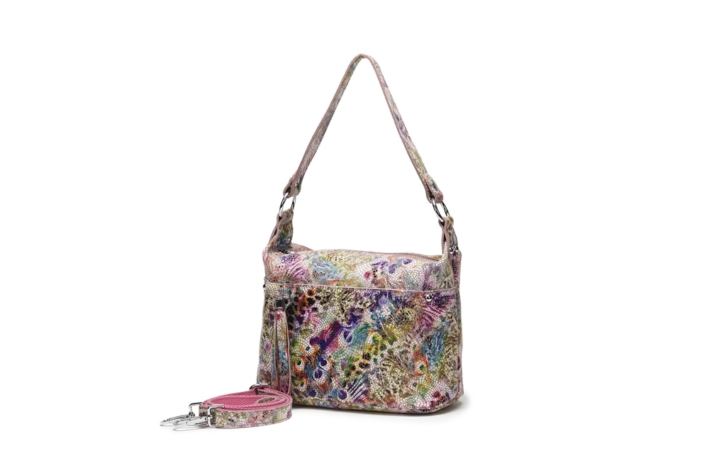 Women's functional peacock pattern soft cow leather handbag.