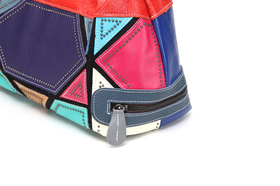 Patchwork style genuine leather bag for women.