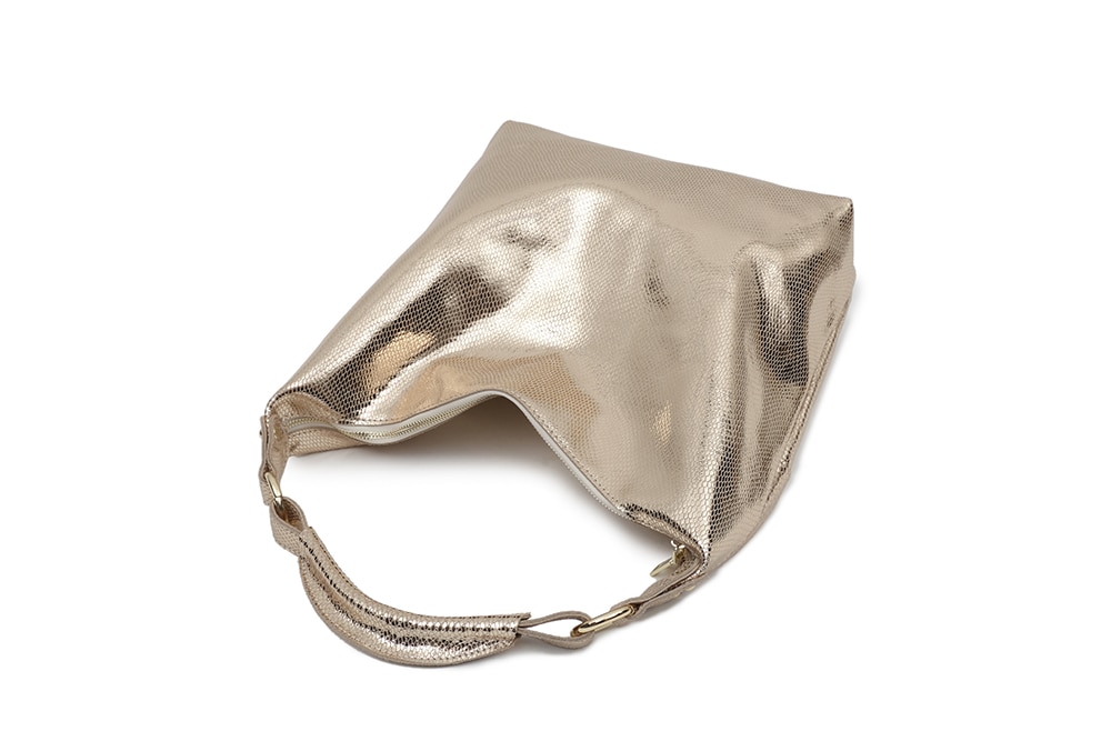 Shiny leather evening bag with uniform pattern for lady.
