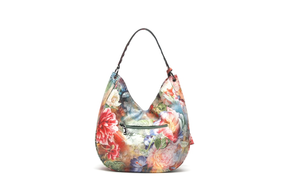 Women's floral printed synthetic leather hobos handbag.